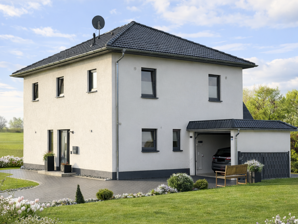 Modernes Einfamilienhaus in der Lausitz mit Garten und Garage – Beispiel für Hausbau in Senftenberg