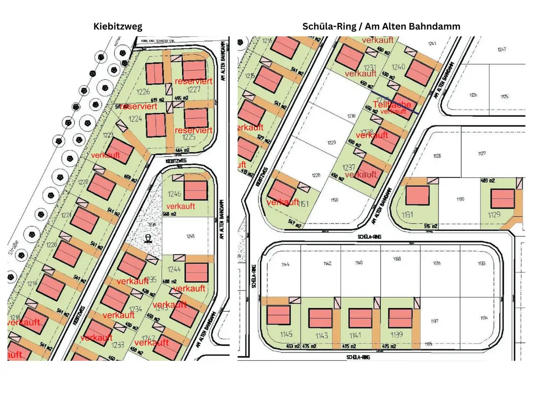 Lageplan des Bereichs Kiebitzweg im Baugebiet Am Alten Bahndamm / Kiebitzweg in Schipkau