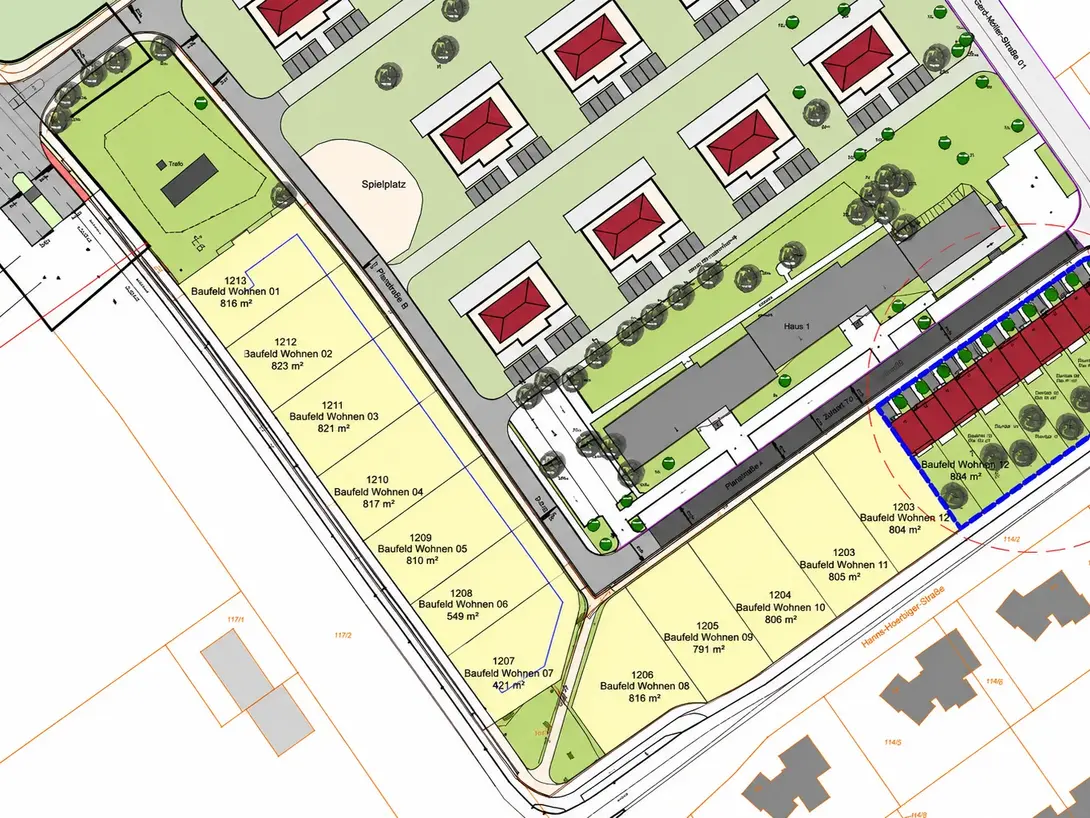 Lageplan mit den Baufeldern des Baugebiets Neue Kühnichter Heide in Hoyerswerda