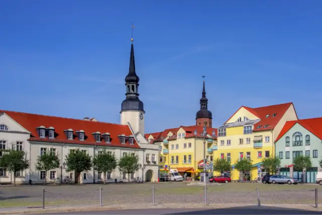 Stadtansicht von Spremberg mit historischen Gebäuden